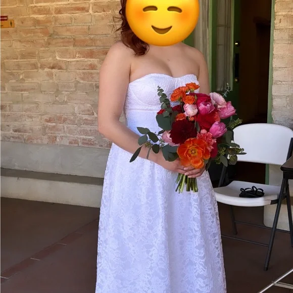 Express -Bridal White Lace Strapless Dress - Picture 4 of 5